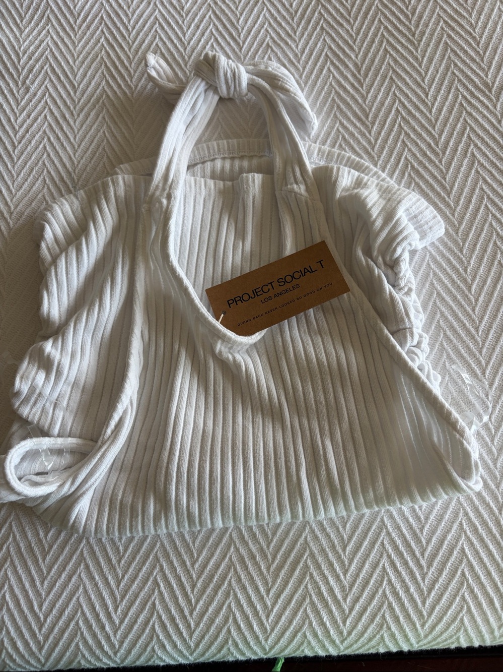 Project Social T White Ribbed Halter Camisole
